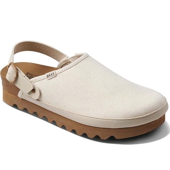 Reef Woman's Clogs Cushion Sage Hi Platform Slip On Sz 5 Canvas Tan Buckle - Picture 1 of 9
